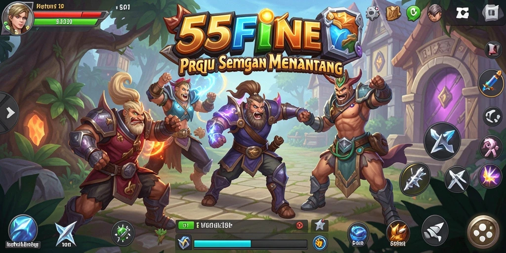 Tangkapan layar 55FIVE menampilkan pertarungan seru dalam dunia RPG.