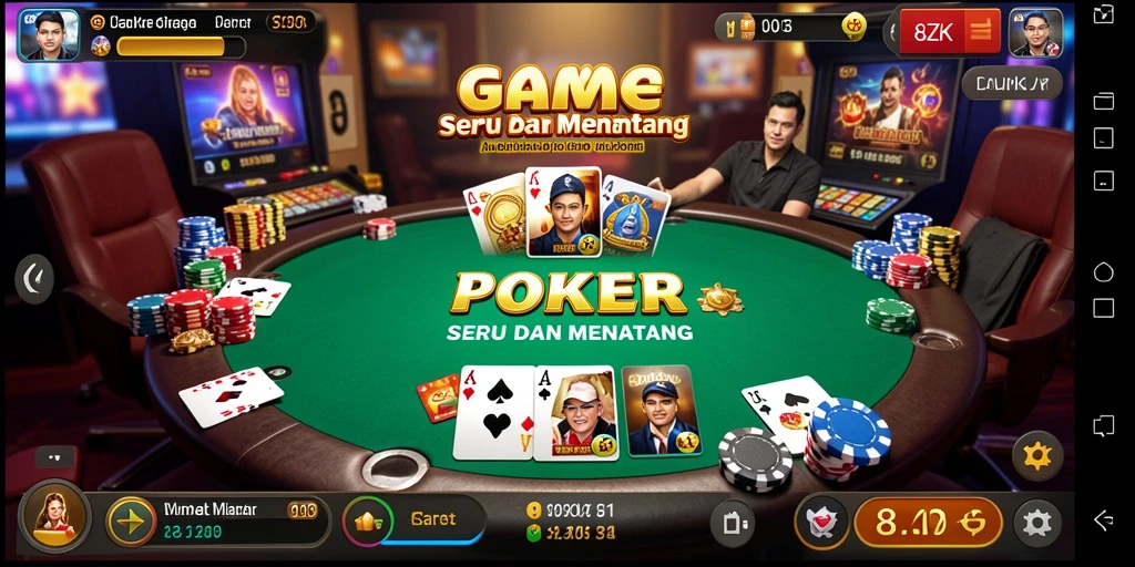 Screenshot gameplay 8ZK yang menunjukkan aksi poker yang mendebarkan.