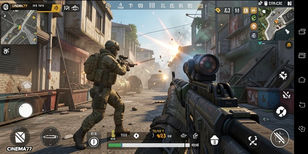 Screenshot gameplay menunjukkan aksi seru di CINEMA77.