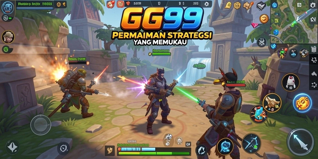 Tangkapan layar gameplay GG99 dengan pertempuran strategi yang intens.