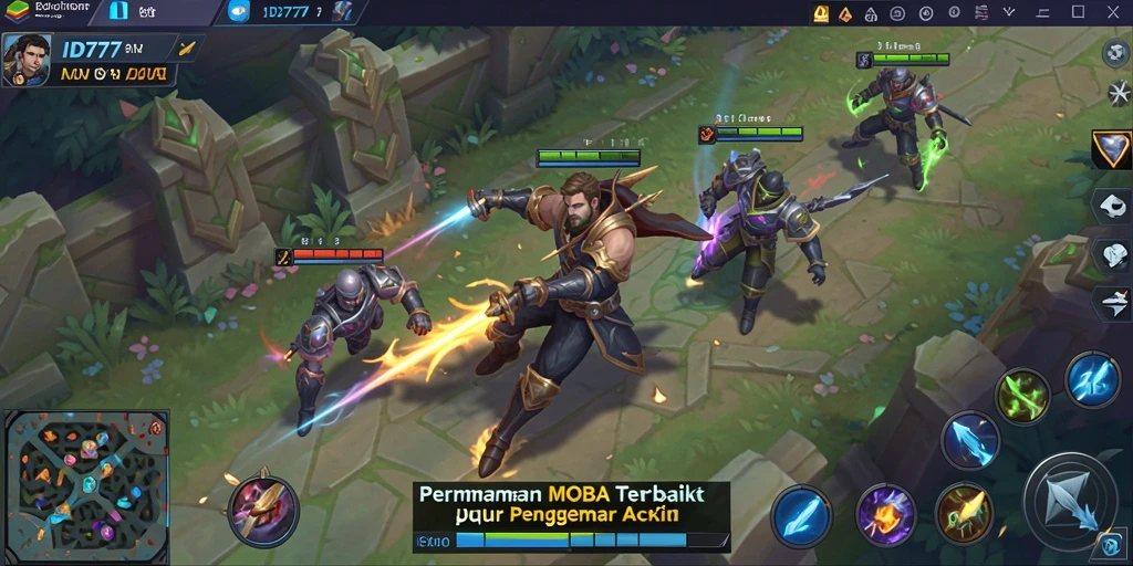 Tampilan aksi seru dalam permainan MOBA ID777.