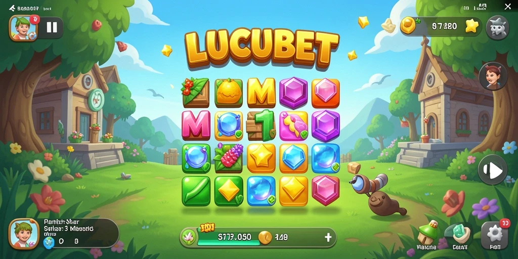 Screenshot utama LUCUBET menampilkan gameplay Match-3 yang penuh warna.