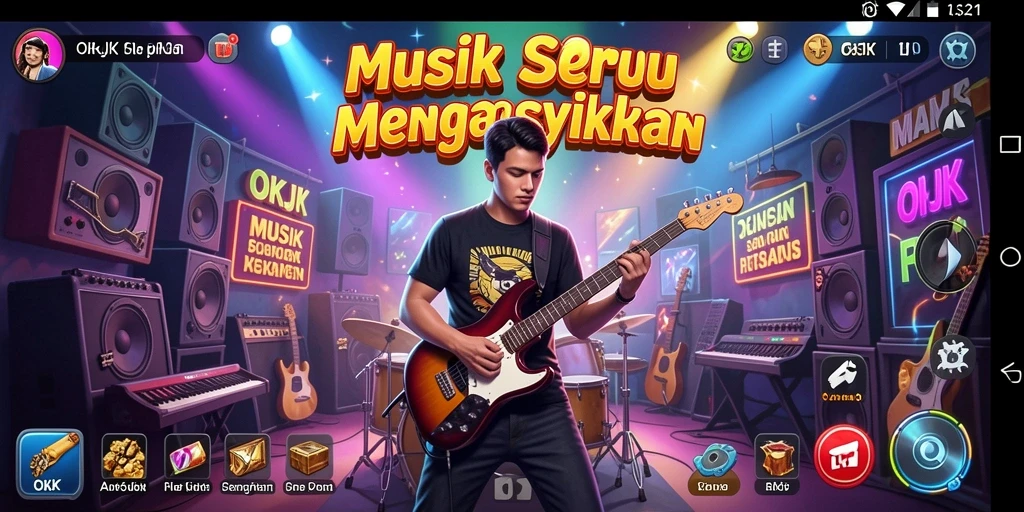 Tampilan gameplay menarik dari aplikasi OKJK yang penuh musik.