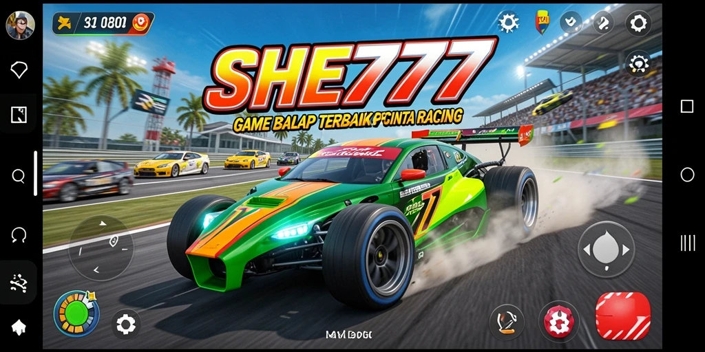 Tampilan gameplay SHE777 yang mendebarkan di trek balap.