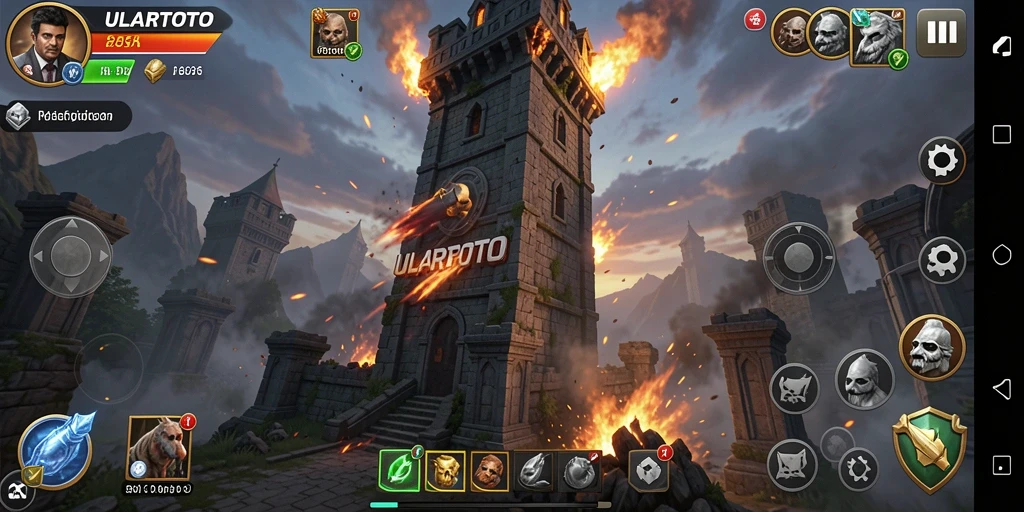 Screenshot gameplay ULARTOTO yang menggambarkan serangan menara.